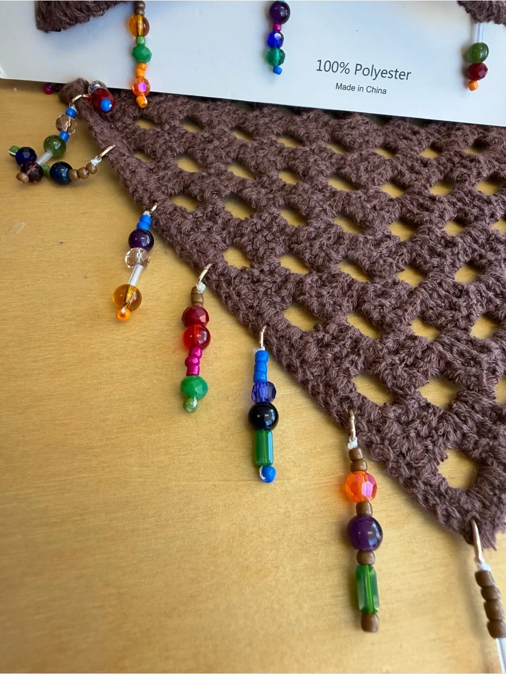 Piper-k Brown Crochet Beaded Triangle Beaded Hair/Neck Scarf